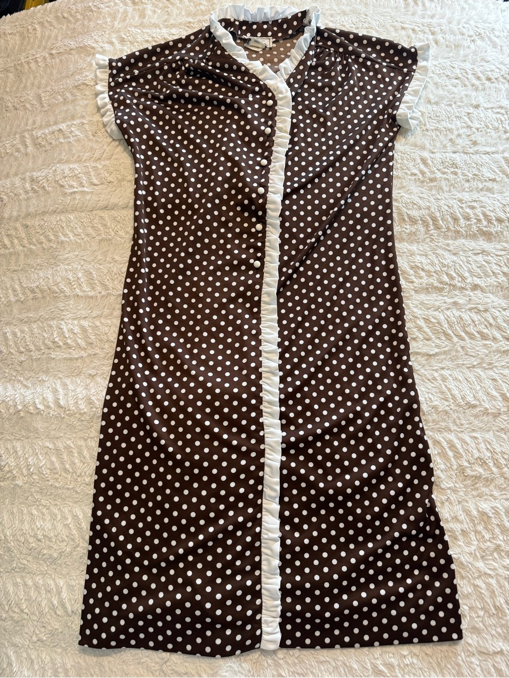 Vintage Solo San Francisco Brown White Polka Dot House Dress Duster Gown